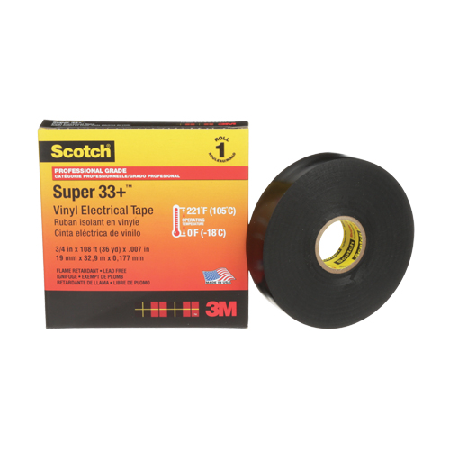 Scotch&reg; Super 33+ Vinyl Electrical Tape, 19 mm (3/4") x 33 m (108'), Black, 7 mils WestPier