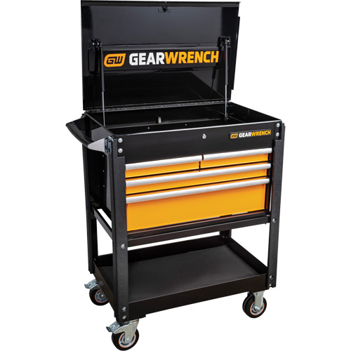 Utility Cart, 4 Drawers, 33" L x 21" W x 42" H, Black/Orange WestPier
