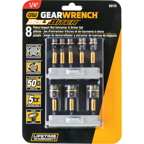 Bolt Biter Nut Extractor & Driver Set, 8 Pcs., Non Magnetic, Metric & Imperial WestPier
