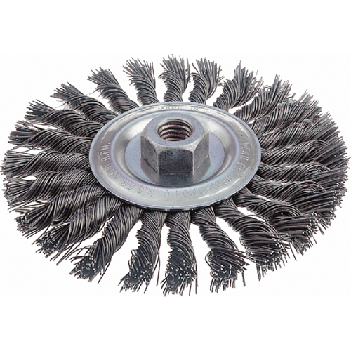 Brosses rotatives &agrave; fils nou&eacute;s - Brosse rotative &agrave; fils nou&eacute;s, fils nou&eacute;s standards, Dia. 6", Fils 0,023", Arbre 5/8"-11, Acier WestPier