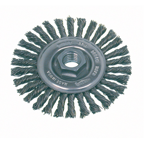 High Speed Small Grinder Stringer Bead Knot Wire Wheel Brush, 4" Dia., 0.02" Fill, 5/8"-11 Arbor, Steel WestPier
