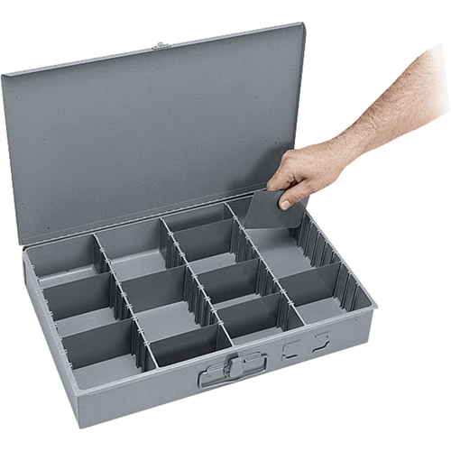 Adjustable Compartment Boxes, Steel, Variable Slots, 18" W x 12" D x 3" H, Grey WestPier