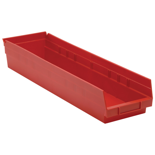 Shelf Bins, 6-5/8" W x 4" H x 23-5/8" D, Red, 50 lbs. Capacity WestPier