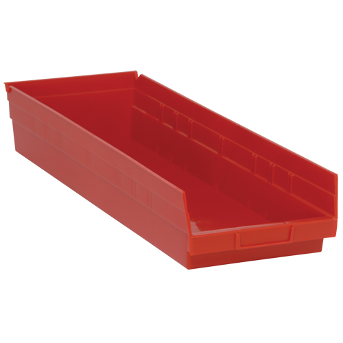 Bacs de rangement pour tablettes, 8-3/8" la x 4" H x 23-5/8" p, Rouge, Capacit&eacute; 50 lb WestPier
