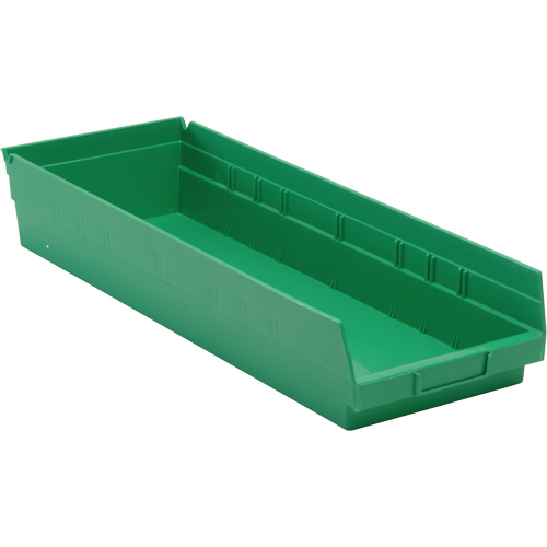 Shelf Bins, 8-3/8" W x 4" H x 23-5/8" D, Green, 50 lbs. Capacity WestPier