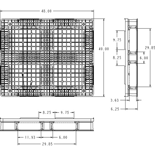 RackoCell Plastic Pallet, 4-Way Entry, 48" L x 40" W x 6-1/3" H WestPier