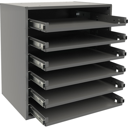 Small Bearing Slide Rack, Steel, 6 Slots, 15-9/16" W x 11-7/8" D x 16-3/8" H, Grey WestPier