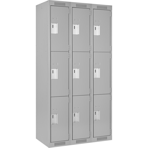 Clean Line Lockers, 3 -tier, Bank of 3, 36" x 18" x 72", Steel, Grey, Rivet (Assembled) WestPier