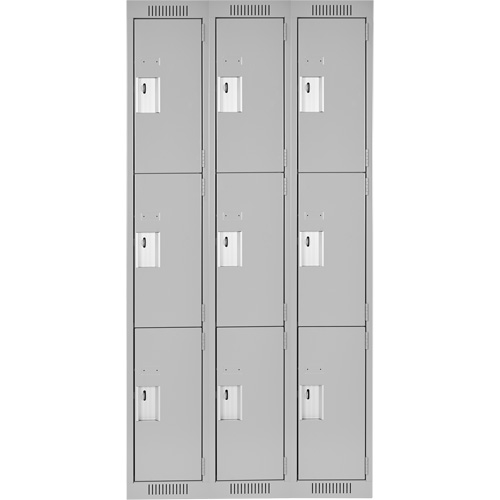 Clean Line Lockers, 3 -tier, Bank of 3, 36" x 18" x 72", Steel, Grey, Rivet (Assembled) WestPier