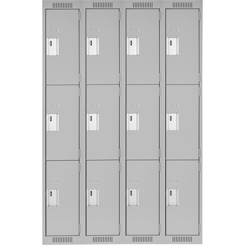 Casiers Clean Line, 3 niveaux, Bloc de 4, 48" x 18" x 72", Acier, Gris, Rivet (assembl&eacute;) WestPier
