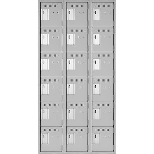 Clean Line Lockerettes, 6 -tier, Bank of 3, 36" x 18" x 72", Steel, Grey, Rivet (Assembled) WestPier