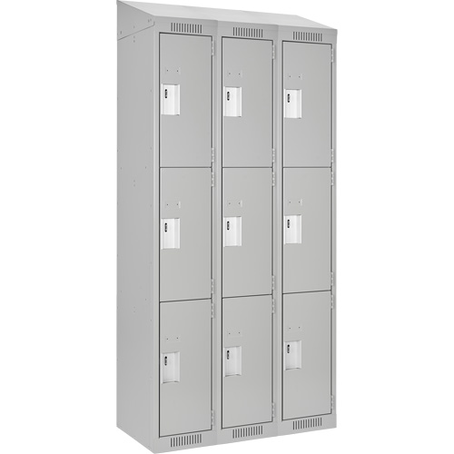Clean Line Lockers, 3 -tier, Bank of 3, 36" x 18" x 78", Steel, Grey, Rivet (Assembled) WestPier