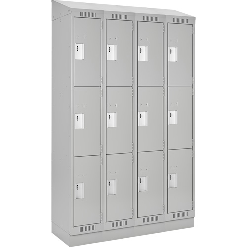 Clean Line Lockers, 3 -tier, Bank of 4, 48" x 18" x 82", Steel, Grey, Rivet (Assembled) WestPier