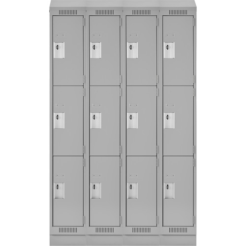 Clean Line Lockers, 3 -tier, Bank of 4, 48" x 18" x 82", Steel, Grey, Rivet (Assembled) WestPier