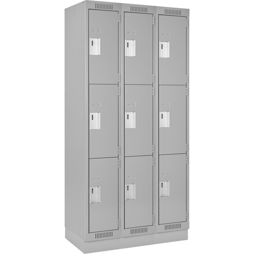Clean Line Lockers, 3 -tier, Bank of 3, 36" x 18" x 76", Steel, Grey, Rivet (Assembled) WestPier