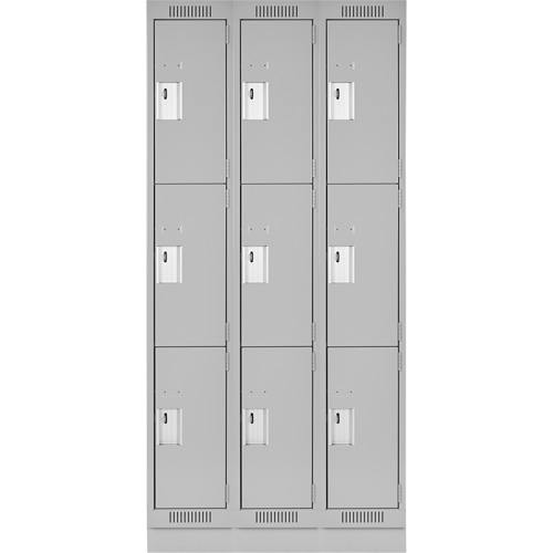 Clean Line Lockers, 3 -tier, Bank of 3, 36" x 18" x 76", Steel, Grey, Rivet (Assembled) WestPier
