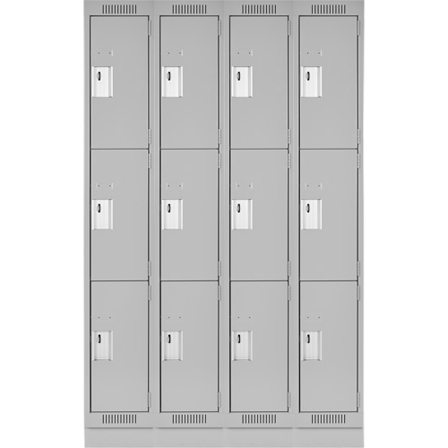 Clean Line Lockers, 3 -tier, Bank of 4, 48" x 18" x 76", Steel, Grey, Rivet (Assembled) WestPier