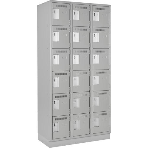 Clean Line Lockerette, 6 -tier, Bank of 3, 36" x 18" x 76", Steel, Grey, Rivet (Assembled) WestPier