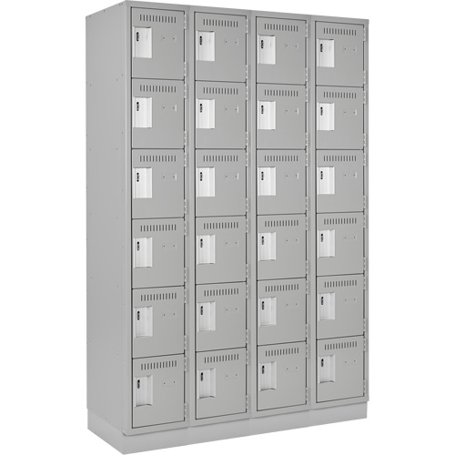Clean Line Lockerette, 6 -tier, Bank of 4, 48" x 18" x 76", Steel, Grey, Rivet (Assembled) WestPier