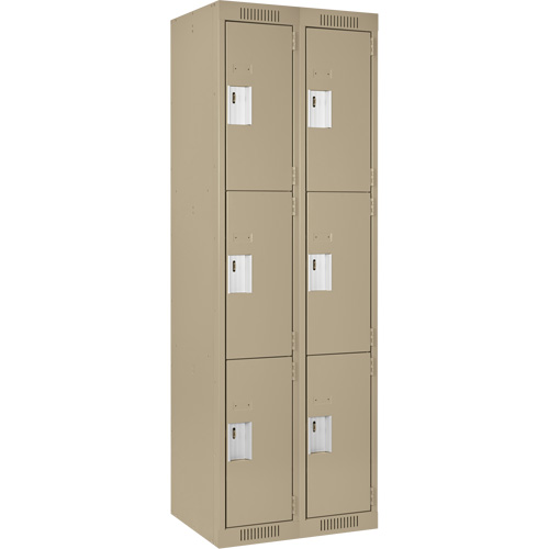 Clean Line Lockers, 3 -tier, Bank of 2, 24" x 18" x 72", Steel, Beige, Rivet (Assembled) WestPier