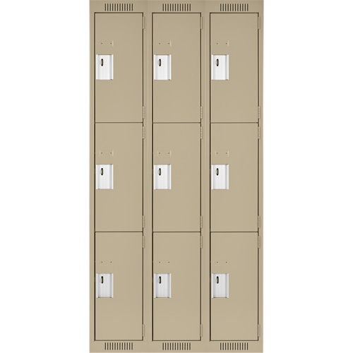 Clean Line Lockers, 3 -tier, Bank of 3, 36" x 18" x 72", Steel, Beige, Rivet (Assembled) WestPier