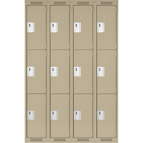 Clean Line Lockers, 3 -tier, Bank of 4, 48" x 18" x 72", Steel, Beige, Rivet (Assembled) WestPier