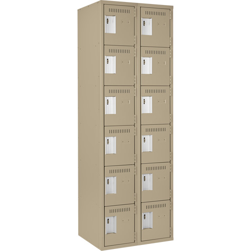 Clean Line Lockerette, 6 -tier, Bank of 2, 24" x 18" x 72", Steel, Beige, Rivet (Assembled) WestPier