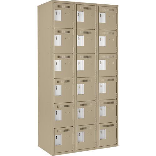 Clean Line Lockerette, 6 -tier, Bank of 3, 36" x 18" x 72", Steel, Beige, Rivet (Assembled) WestPier