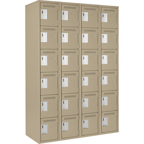 Clean Line Lockerette, 6 -tier, Bank of 4, 48" x 18" x 72", Steel, Beige, Rivet (Assembled) WestPier