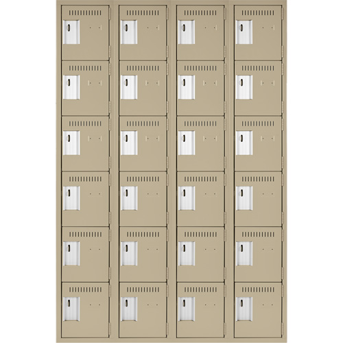Clean Line Lockerette, 6 -tier, Bank of 4, 48" x 18" x 72", Steel, Beige, Rivet (Assembled) WestPier