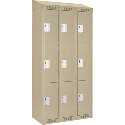 Clean Line Lockers, 3 -tier, Bank of 3, 36" x 18" x 78", Steel, Beige, Rivet (Assembled) WestPier
