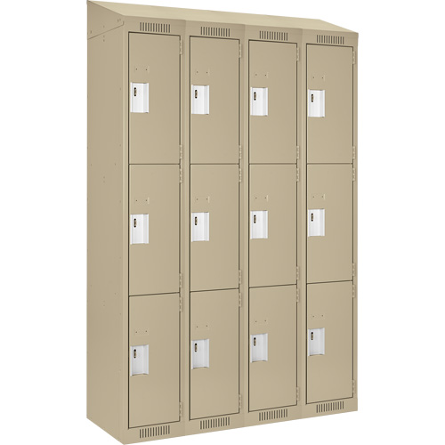 Clean Line Lockers, 3 -tier, Bank of 4, 48" x 18" x 78", Steel, Beige, Rivet (Assembled) WestPier