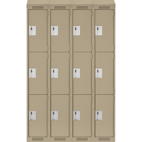 Clean Line Lockers, 3 -tier, Bank of 4, 48" x 18" x 78", Steel, Beige, Rivet (Assembled) WestPier