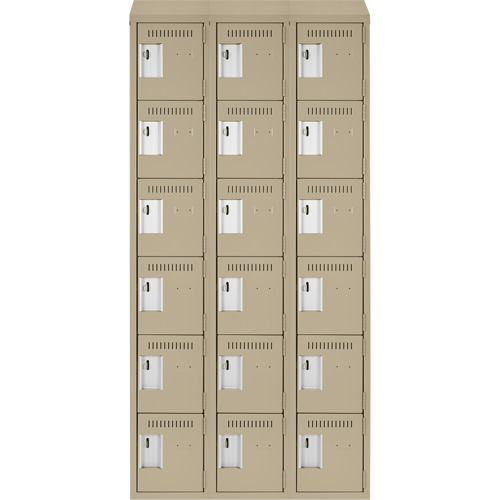 Clean Line Lockerette, 6 -tier, Bank of 3, 36" x 18" x 78", Steel, Beige, Rivet (Assembled) WestPier
