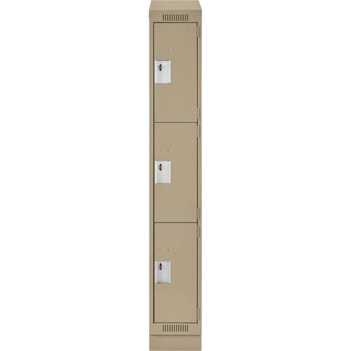 Clean Line Lockers, 3 -tier, 12" x 18" x 82", Steel, Beige, Rivet (Assembled) WestPier