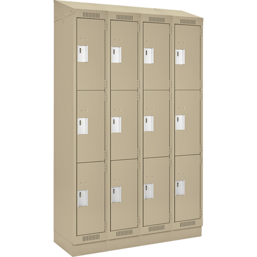 Clean Line Lockers, 3 -tier, Bank of 4, 48" x 18" x 82", Steel, Beige, Rivet (Assembled) WestPier