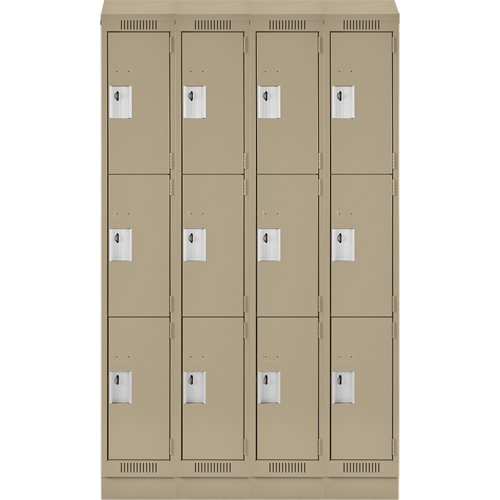Clean Line Lockers, 3 -tier, Bank of 4, 48" x 18" x 82", Steel, Beige, Rivet (Assembled) WestPier