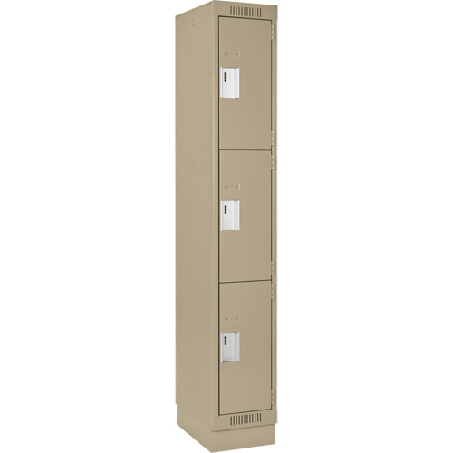 Clean Line Lockers, 3 -tier, 12" x 18" x 76", Steel, Beige, Rivet (Assembled) WestPier