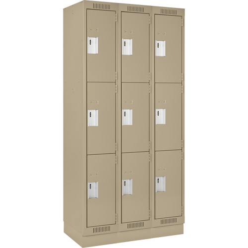 Clean Line Lockers, 3 -tier, Bank of 3, 36" x 18" x 76", Steel, Beige, Rivet (Assembled) WestPier