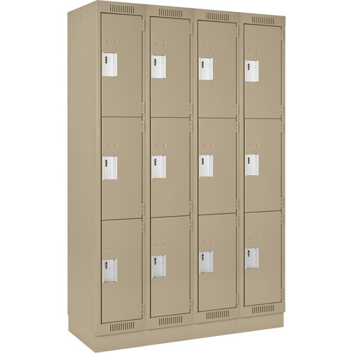 Clean Line Lockers, 3 -tier, Bank of 4, 48" x 18" x 76", Steel, Beige, Rivet (Assembled) WestPier