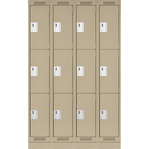 Clean Line Lockers, 3 -tier, Bank of 4, 48" x 18" x 76", Steel, Beige, Rivet (Assembled) WestPier