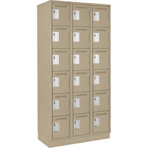 Clean Line Lockerette, 6 -tier, Bank of 3, 36" x 18" x 76", Steel, Beige, Rivet (Assembled) WestPier