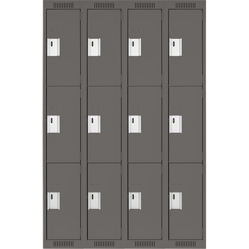 Clean Line Lockers, 3 -tier, Bank of 4, 48" x 18" x 72", Steel, Charcoal, Rivet (Assembled) WestPier