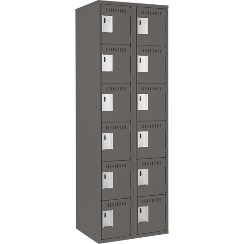 Clean Line Lockerette, 6 -tier, Bank of 2, 24" x 18" x 72", Steel, Charcoal, Rivet (Assembled) WestPier