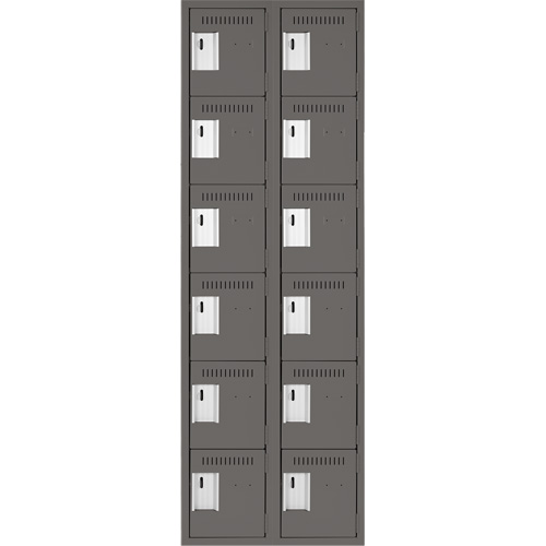 Clean Line Lockerette, 6 -tier, Bank of 2, 24" x 18" x 72", Steel, Charcoal, Rivet (Assembled) WestPier