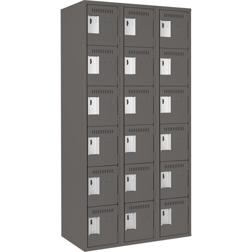 Clean Line Lockerette, 6 -tier, Bank of 3, 36" x 18" x 72", Steel, Charcoal, Rivet (Assembled) WestPier