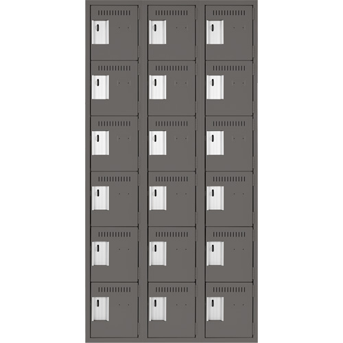 Clean Line Lockerette, 6 -tier, Bank of 3, 36" x 18" x 72", Steel, Charcoal, Rivet (Assembled) WestPier