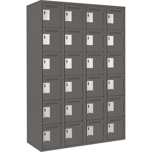 Clean Line Lockerette, 6 -tier, Bank of 4, 48" x 18" x 72", Steel, Charcoal, Rivet (Assembled) WestPier