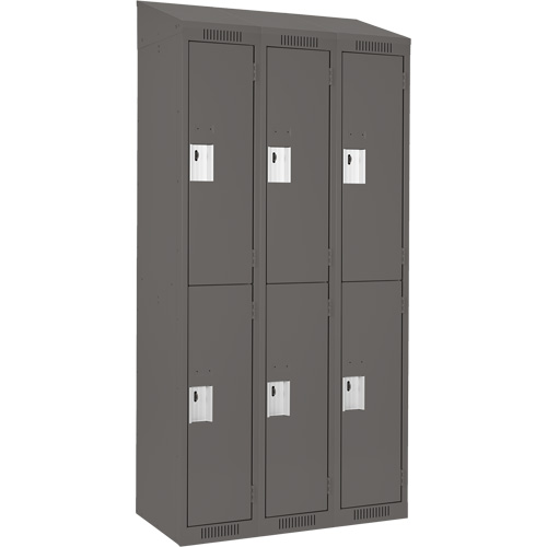 Clean Line Lockers, 2 -tier, Bank of 3, 36" x 18" x 78", Steel, Charcoal, Rivet (Assembled) WestPier