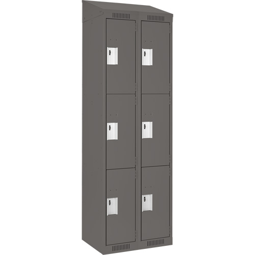 Clean Line Lockers, 3 -tier, Bank of 2, 24" x 18" x 78", Steel, Charcoal, Rivet (Assembled) WestPier